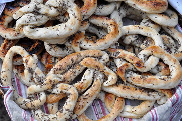 Pretzels with caraway background