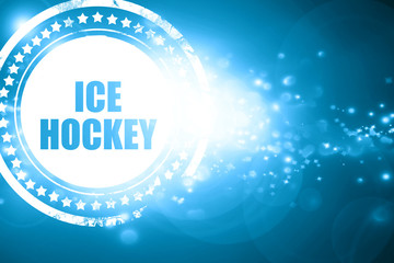 Blue stamp on a glittering background: ice hockey sign backgroun