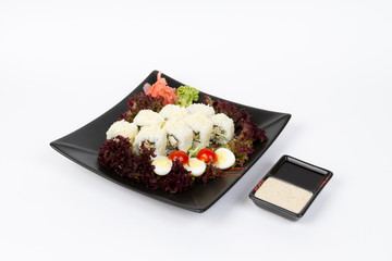 Image of tasty sushi set with chicken