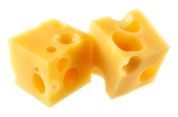 Cubes of cheese isolated on a white background. With clipping pa