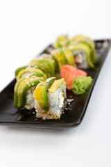 Image of tasty sushi set with mussels