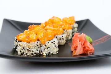 Image of tasty hot sushi set with salmon