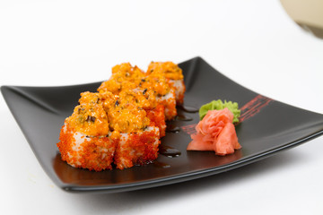 Image of tasty hot sushi set with mussels