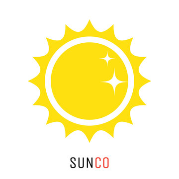 Yellow sun vector icon logo design concept. Flat style sunshine icon for logotype.