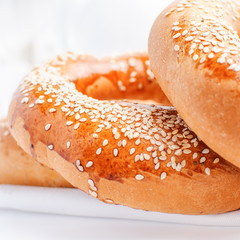 freshly baked sesame seed bagel