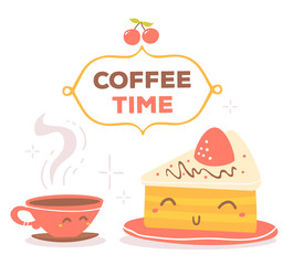 Vector illustration of colorful red and yellow coffee theme smil