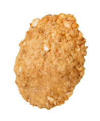 Single whole grain cereal flakes isolated over the white background.