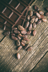 dark chocolate and cocoa beans