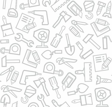 Construction tools, background, seamless, white. 