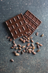 dark chocolate and cocoa beans