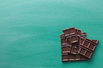 dark chocolate bars on chalkboard