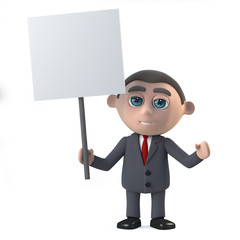 3d Businessman with a blank placard