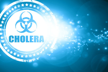 Blue stamp on a glittering background: Cholera concept backgroun