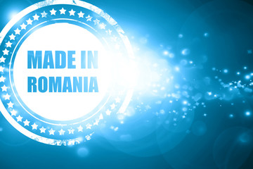 Blue stamp on a glittering background: Made in romania