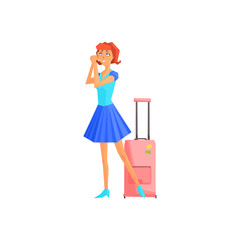 Obraz na płótnie Canvas Female Tourist With Suitcase