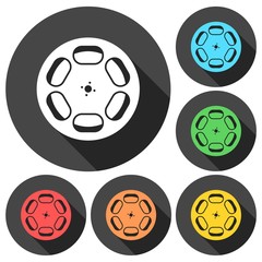 Film reel icons set with long shadow