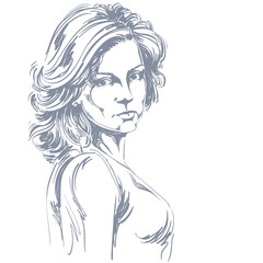 Hand-drawn vector illustration of beautiful confident woman.