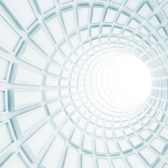 Turning white tunnel interior, 3d illustration