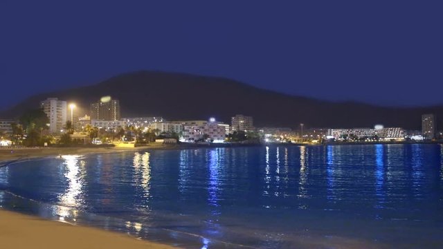 Los Cristianos beach at sunset in Arona Tenerife Canary Islands of Spain