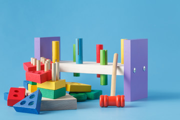 Colorful wooden toy building blocks