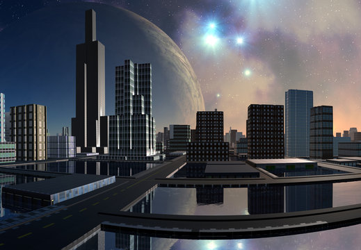 Futuristic Alien City - 3D Computer Artwork

