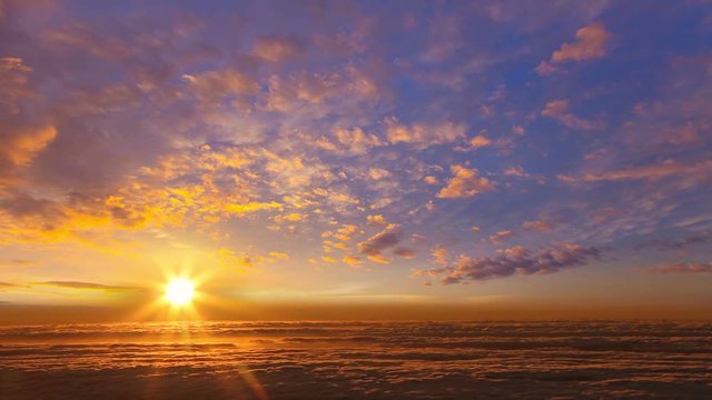 Sea of clouds sunset view over the clouds in canary Islands