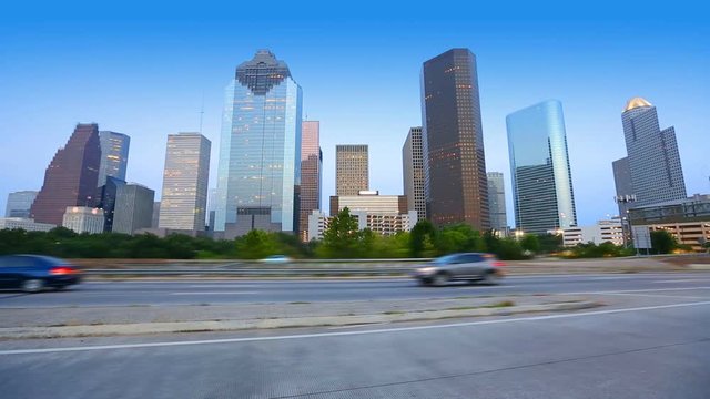 Houston downtown skyline with traffic at in Texas US USA