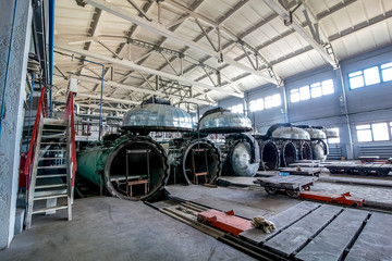 opened autoclave for concrete blocks production at factory