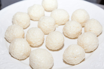 Fototapeta na wymiar sweet Indian coconut burfi treats with selective focus