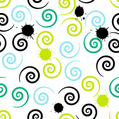 Obraz na płótnie Canvas Cute vector geometric seamless pattern. Brush strokes , swirl and blots. Hand drawn grunge texture. Abstract forms. Endless texture can be used for printing onto fabric or paper