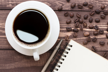 coffee and note blank on top view