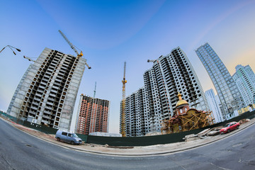 the construction of modern concrete prefabricated houses and christian church