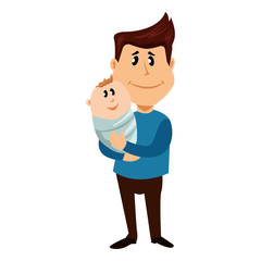 Father love. Young father carry her  newborn child. 