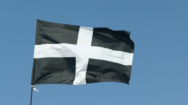 Cornwall Saint Piran's flag blowing in the wind.