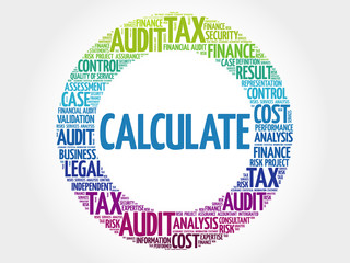 CALCULATE word cloud, business concept