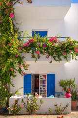 White House with typical blue shutters, Crete