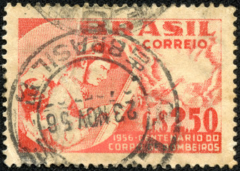stamp printed by Brazil, shows fireman