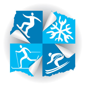 Winter sport icons stickers.
Icons of winter sport activities on the stickers. Vector available.
