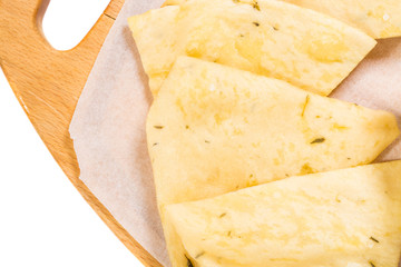 Closeup of fresh italian focaccia.