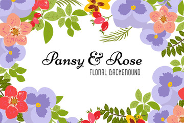 Floral  pansy, rose background vector illustration