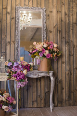Fototapeta na wymiar mirror, flowers, decoration, chandelier