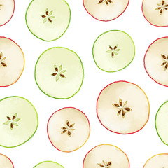 Seamless pattern of apple slices on white isolated background