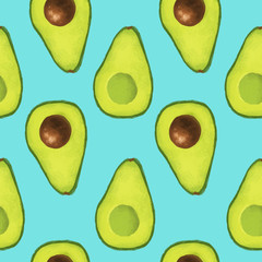 Materiał do szycia Avocado with seed seamless pattern cyan