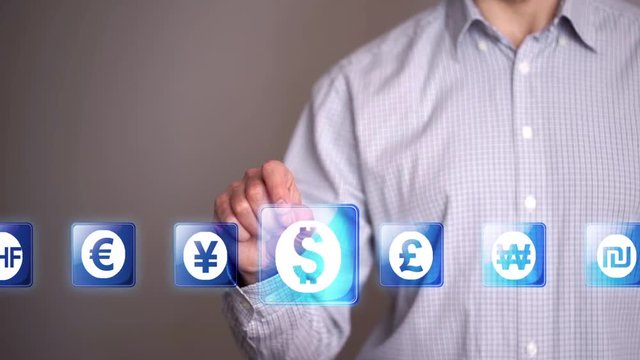 Businessman touch Dollar icons