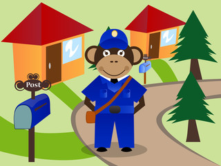 Monkey as post office worker delivering the letters.