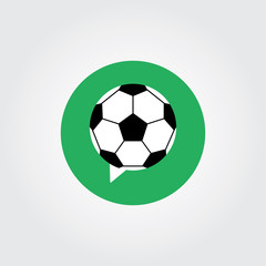 Obraz premium Soccer ball Chat Icon Logo template. flat design.Football soccer ball Forum, Community, society, talk, discuss, speak, bubble,conversation. Company, brand, branding, corporate, identity, logotype.