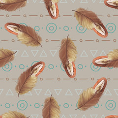 Materiał do szycia Tribal boho seamless pattern with birds feathers in indian, aztecs, vintage style. Great for textile, fabric, wrapping.
