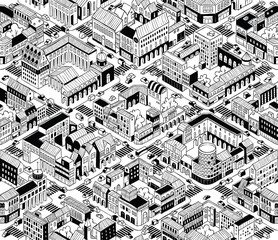 City Urban Blocks Isometric Seamless Pattern - Medium