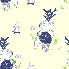 Happy spring. seamless pattern with cute deer