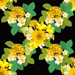 Selbstklebende Fototapeten Floral sunflower, narcissus, chrysanthemum background vector illustration © Rasveta